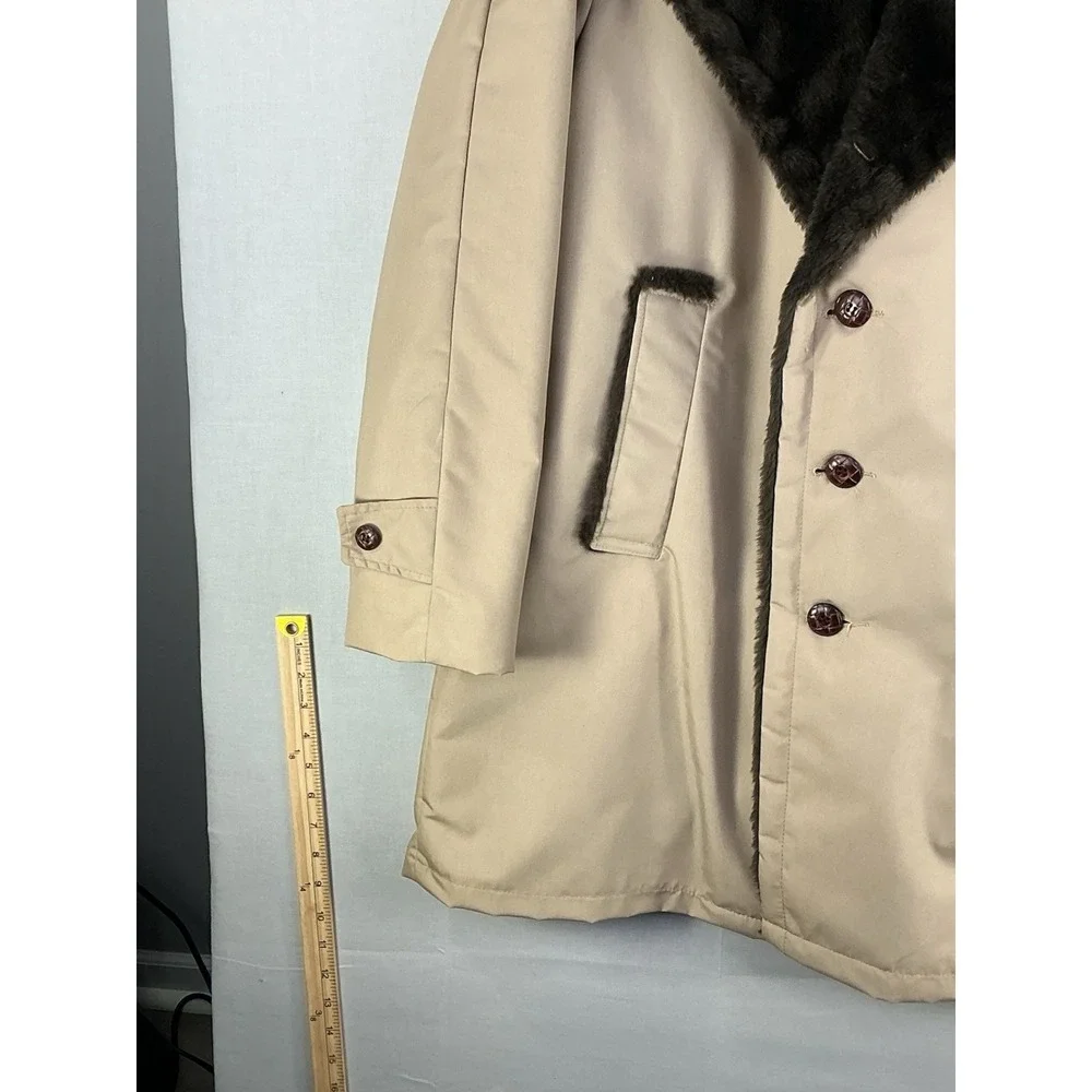 Haband Men's Fur Lined Coat Tan Button Front Warm Winter Jacket Size M